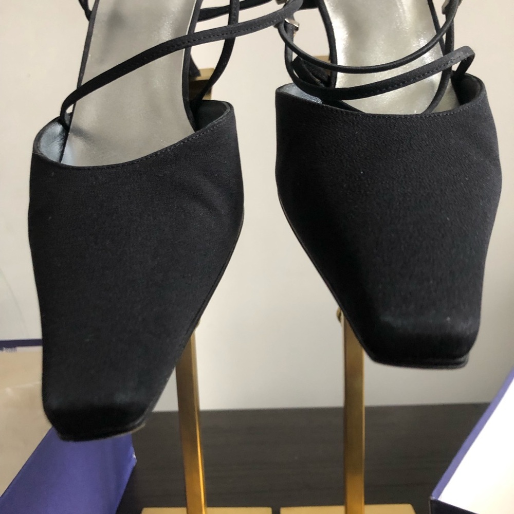 Stuart Weitzman Womens Black Silk Slingback Heels Sz 7